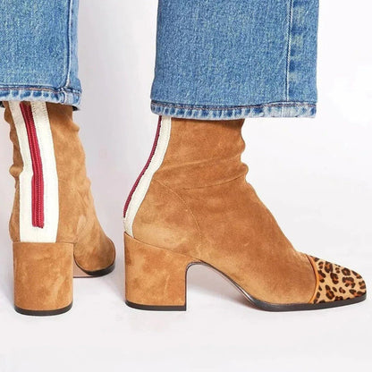 Rosamonde Suede Ankle Boots with Leopard Toe