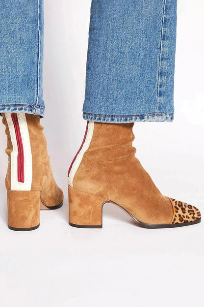 Rosamonde Suede Ankle Boots with Leopard Toe