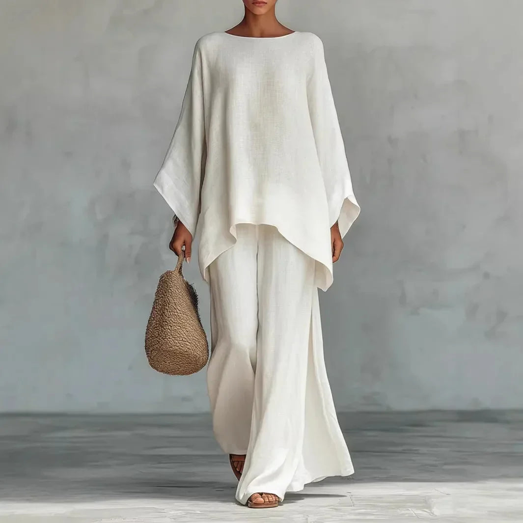 Oriolde Linen Asymmetric Wide Leg Set