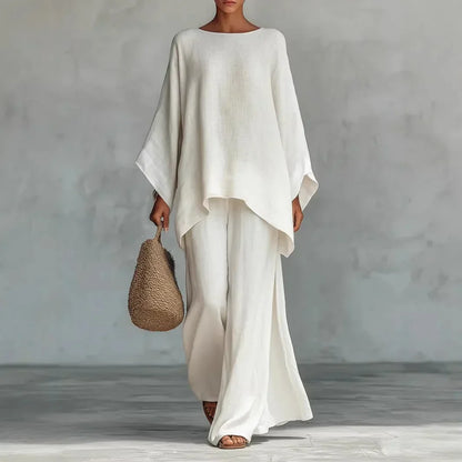 Oriolde Linen Asymmetric Wide Leg Set