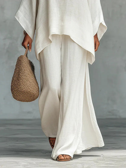 Oriolde Linen Asymmetric Wide Leg Set