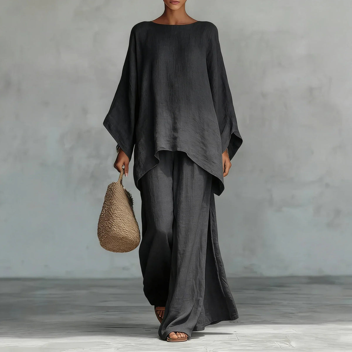 Oriolde Linen Asymmetric Wide Leg Set