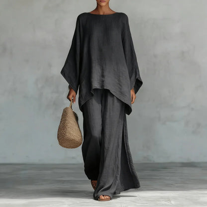 Oriolde Linen Asymmetric Wide Leg Set