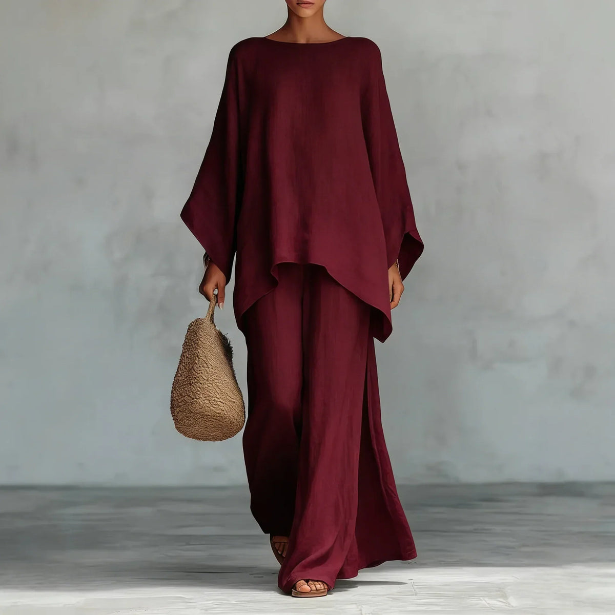 Oriolde Linen Asymmetric Wide Leg Set