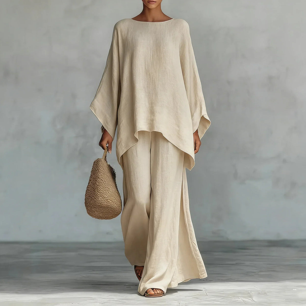 Oriolde Linen Asymmetric Wide Leg Set