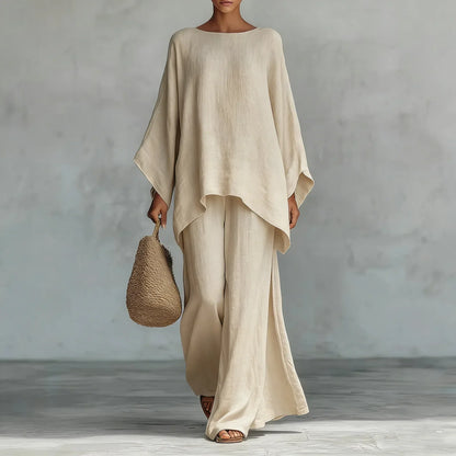 Oriolde Linen Asymmetric Wide Leg Set