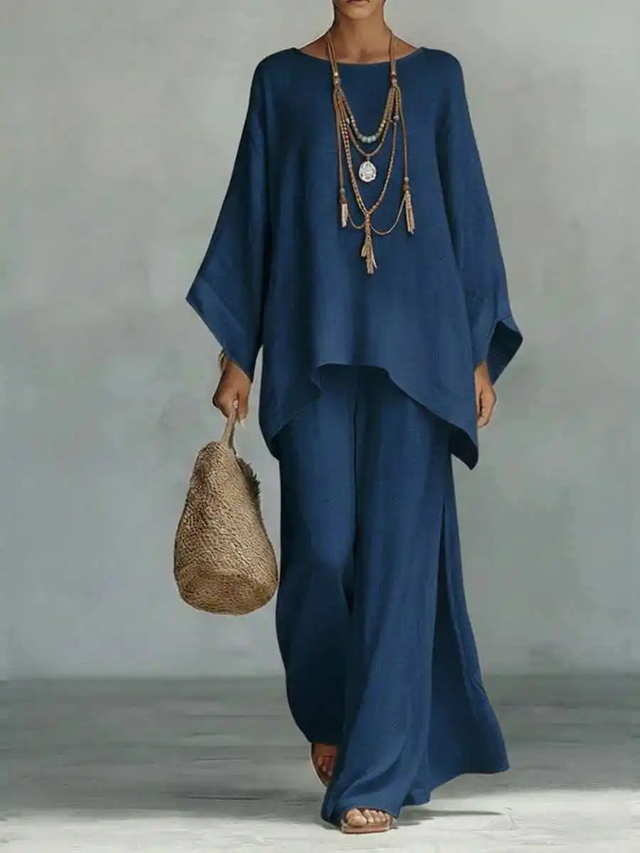 Oriolde Linen Asymmetric Wide Leg Set