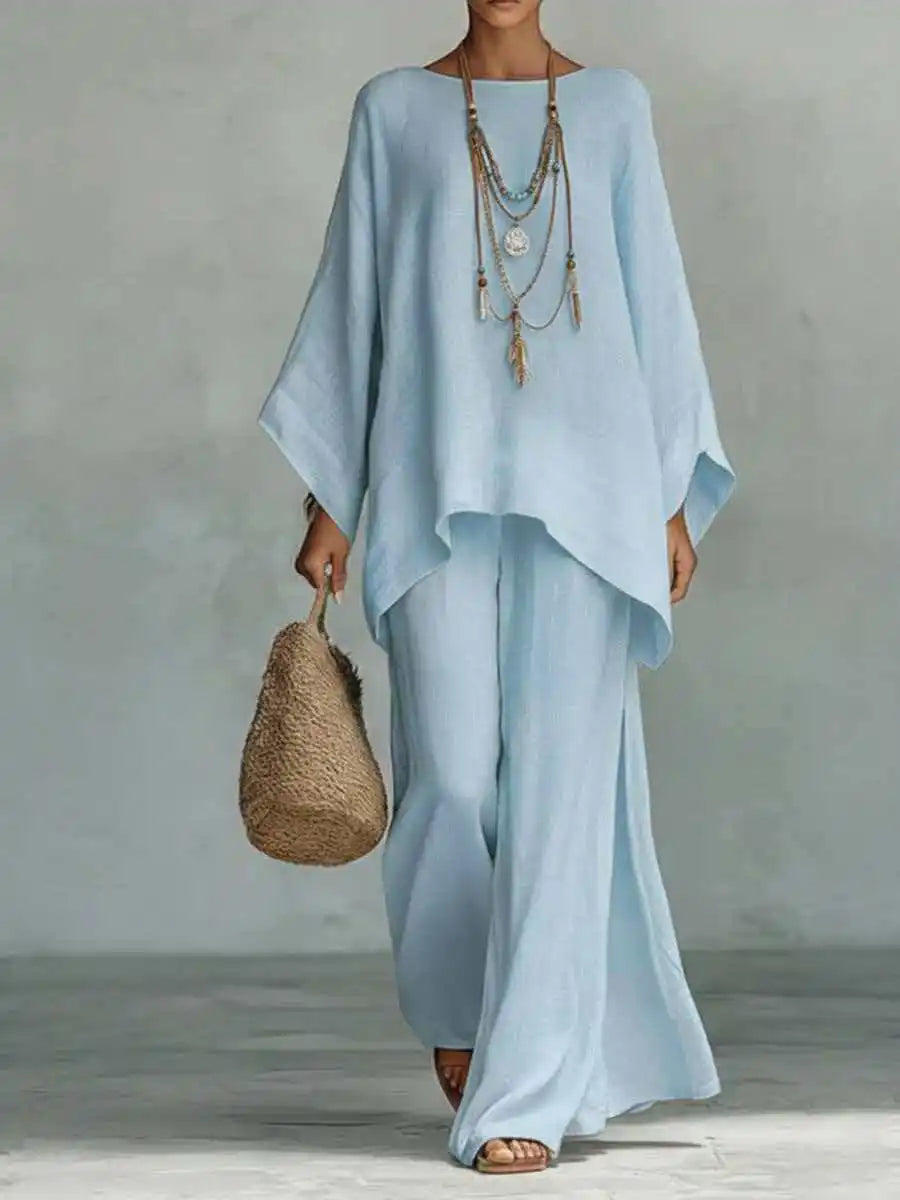 Oriolde Linen Asymmetric Wide Leg Set