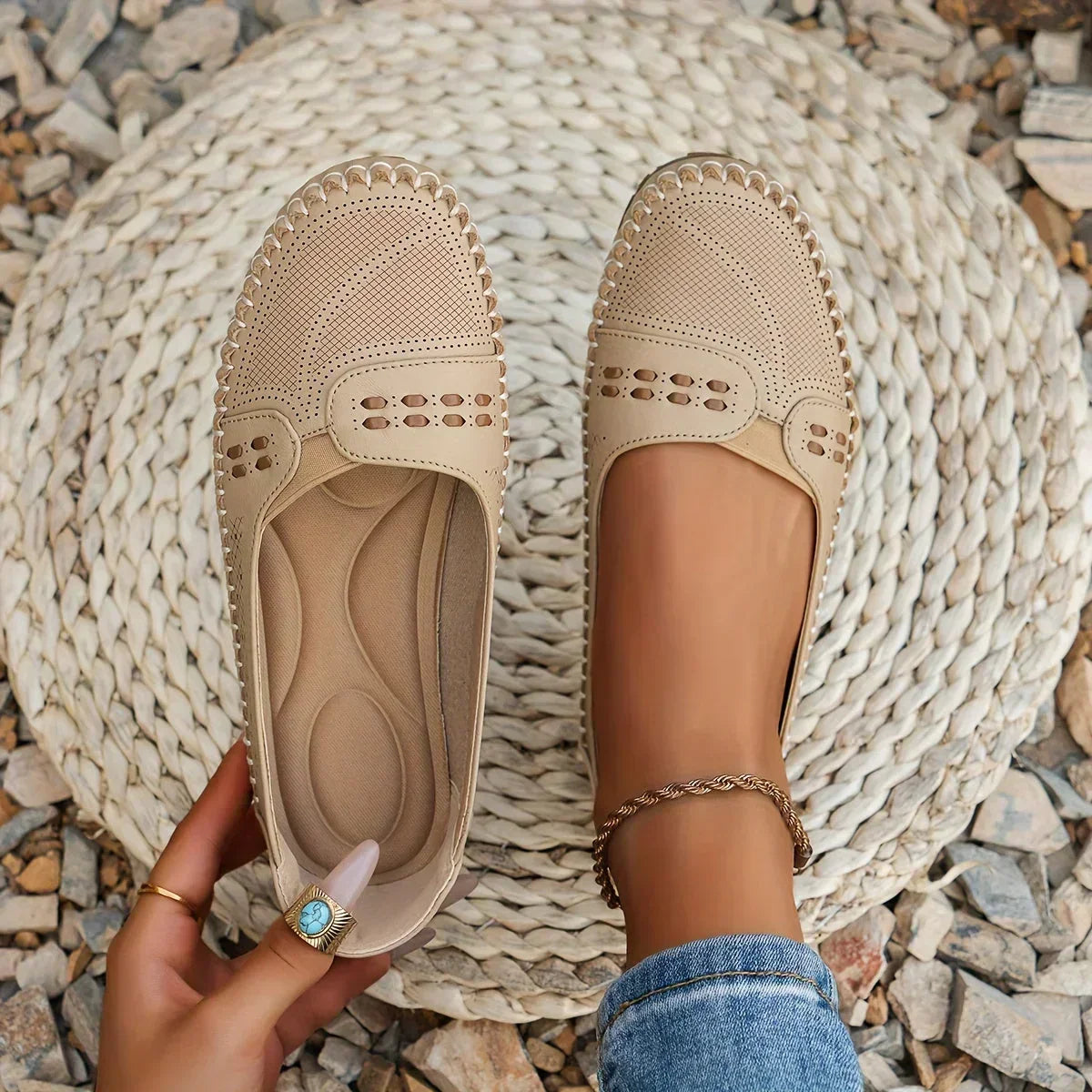 Latifa Perforated Mary Jane Flats