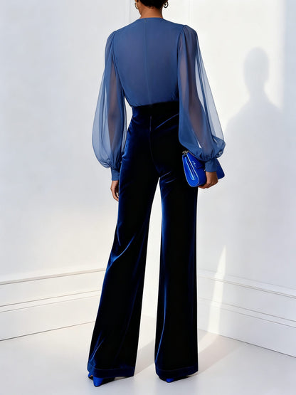 Jehanne Velvet Wide Leg Jumpsuit for Parties, Wrap Top