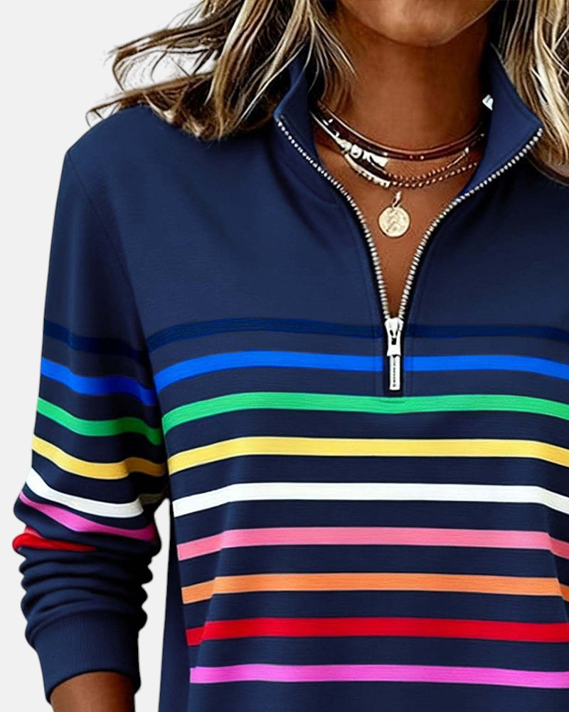 Thordis Striped Half-Zip Sweatshirt
