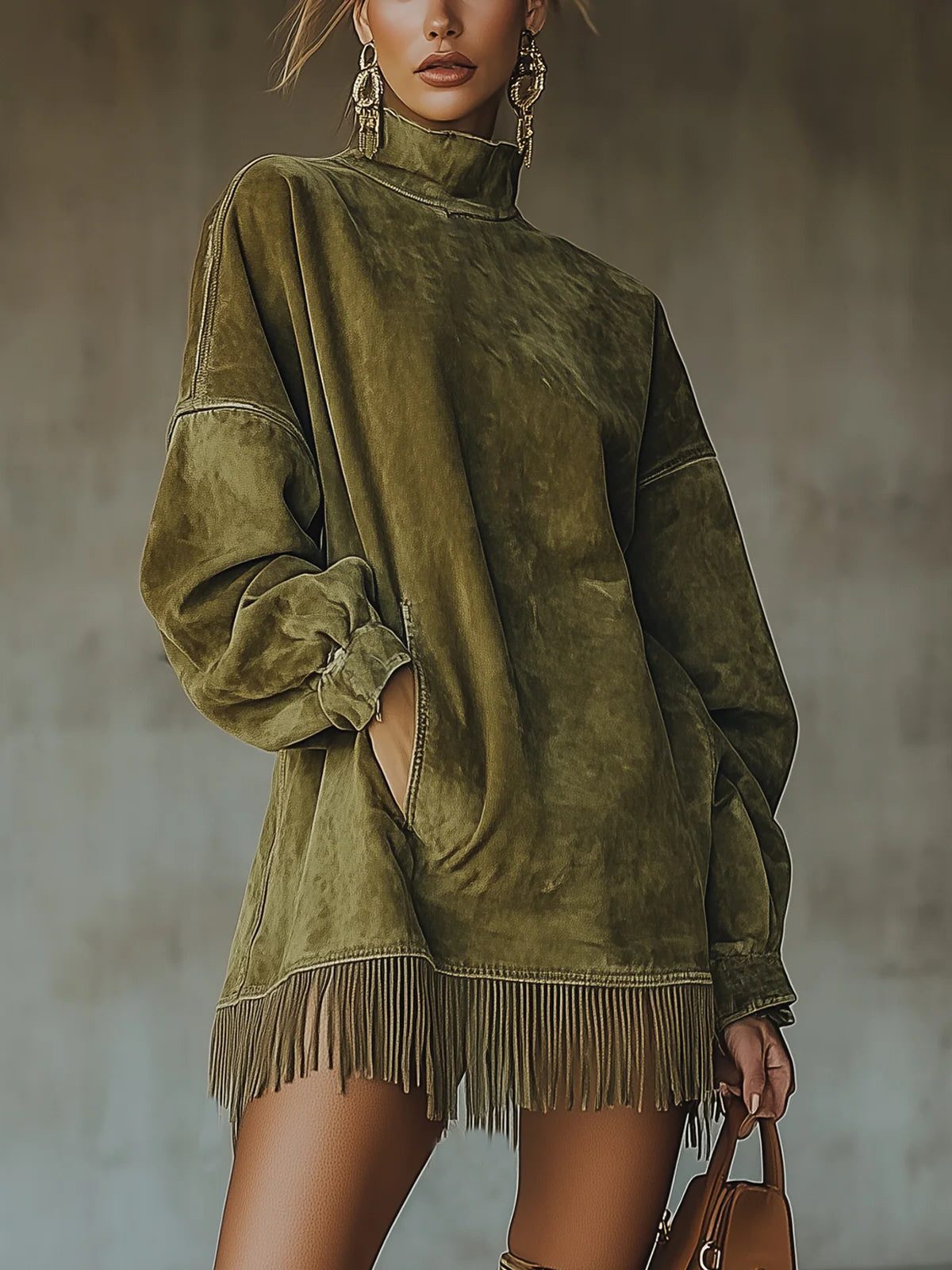 Sedille Oversized Sweater Dress with Fringe Hem