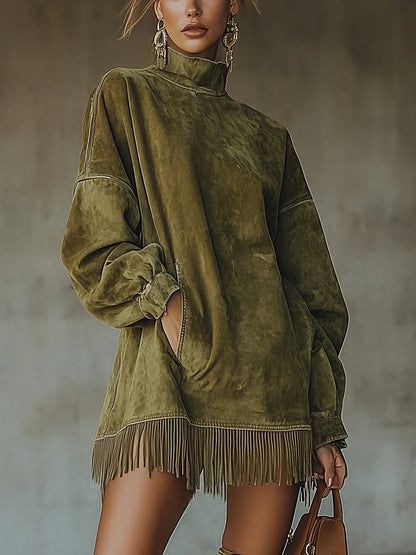 Sedille Oversized Sweater Dress with Fringe Hem