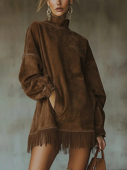 Sedille Oversized Sweater Dress with Fringe Hem