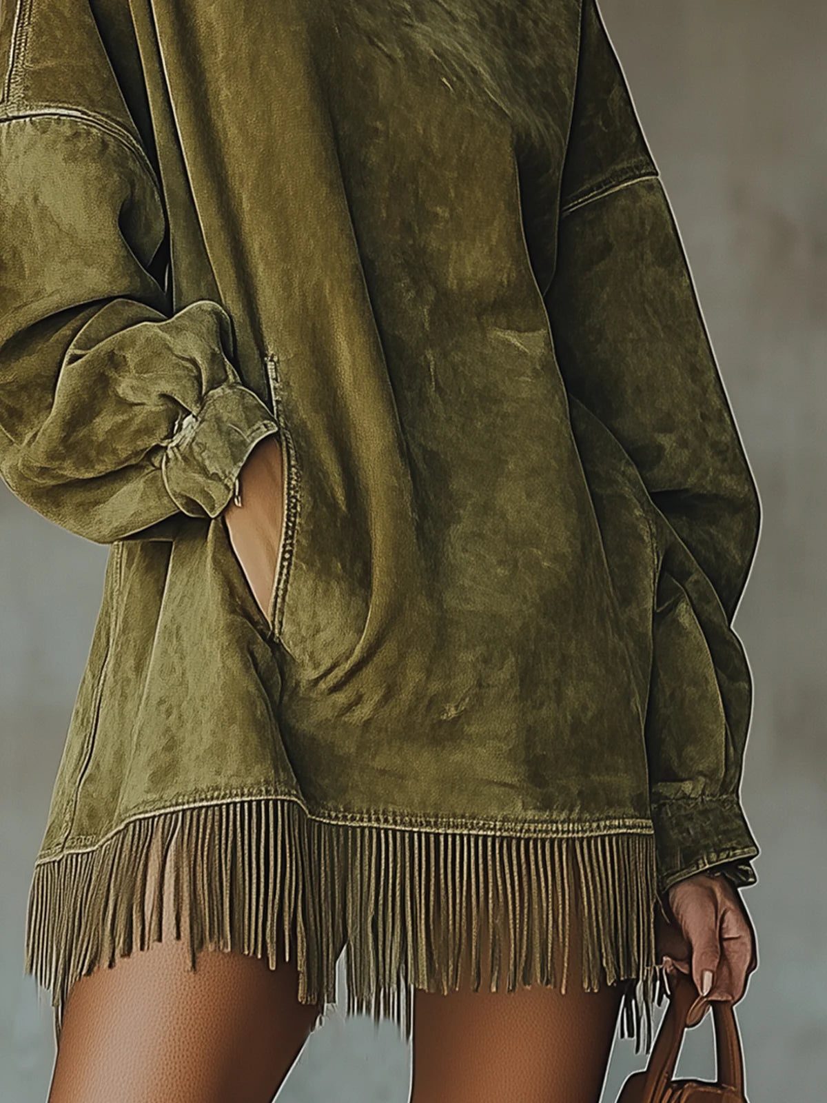 Sedille Oversized Sweater Dress with Fringe Hem
