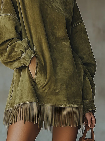Sedille Oversized Sweater Dress with Fringe Hem