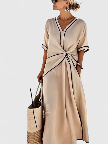 Ilduara V-Neck Midi Wrap Dress with Short Sleeves