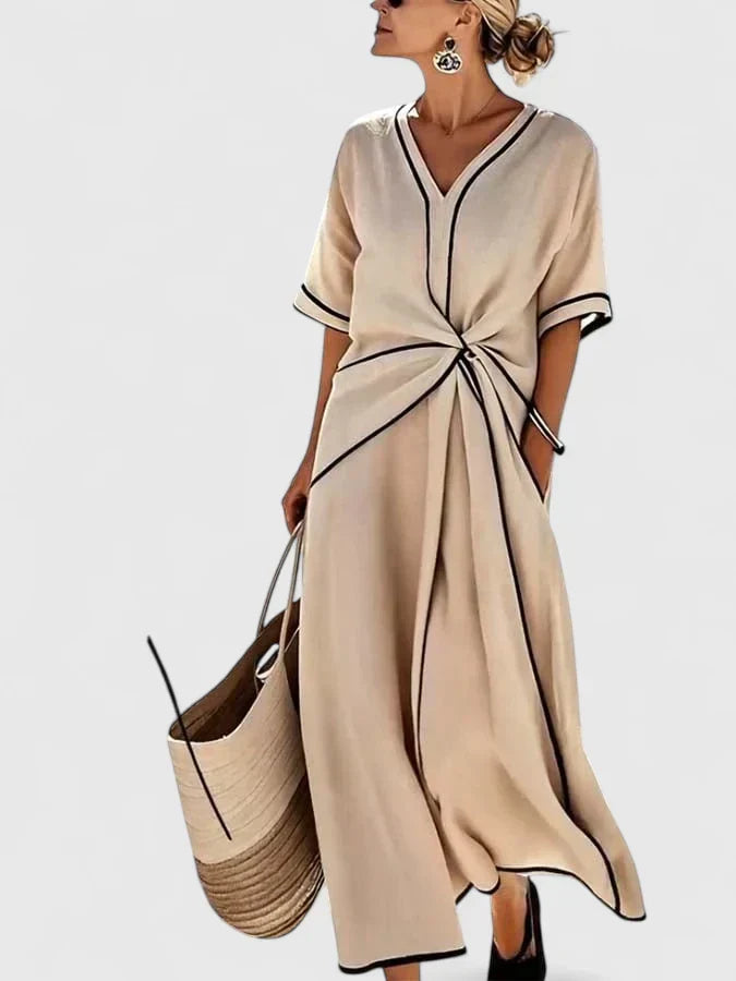 Ilduara V-Neck Midi Wrap Dress with Short Sleeves