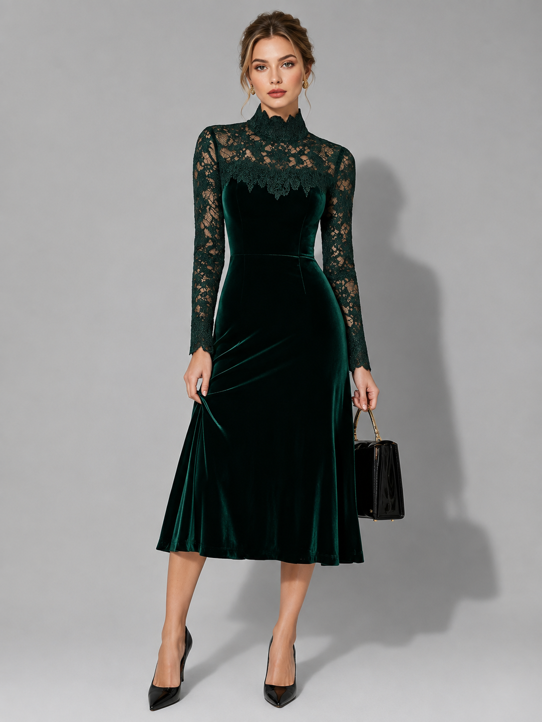 Sigilde Lace Midi Dress for Autumn Weddings, Turtleneck