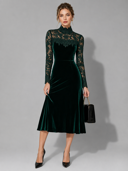 Sigilde Lace Midi Dress for Autumn Weddings, Turtleneck