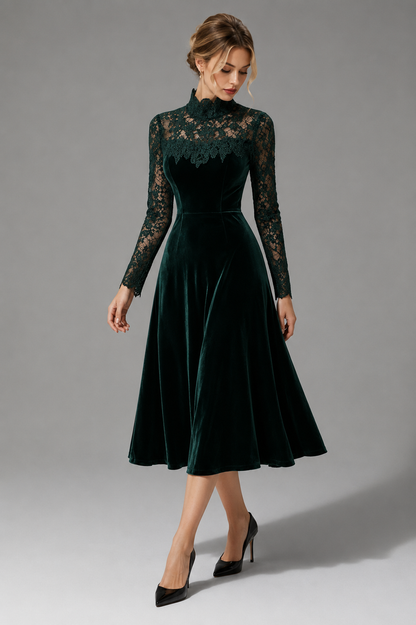 Sigilde Lace Midi Dress for Autumn Weddings, Turtleneck