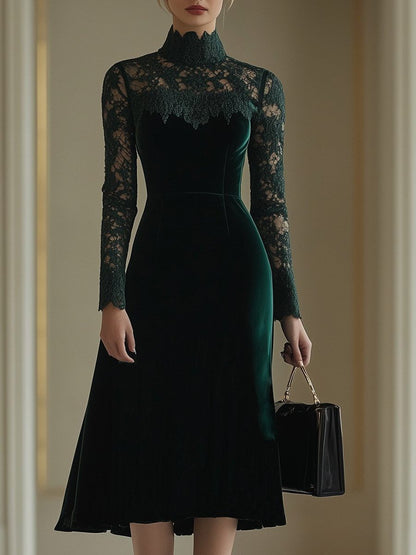 Sigilde Lace Midi Dress for Autumn Weddings, Turtleneck