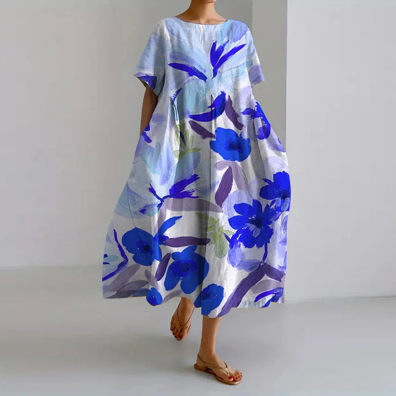 Rashida Floral A-Line Midi Dress with Short Sleeves