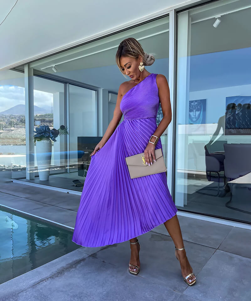 Zaruhi Wedding Guest One-Shoulder Asymmetric Midi Dress