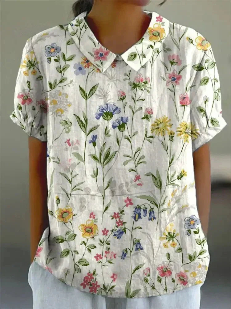 Ruby | Floral Collared Shirt with Short Sleeves for Women