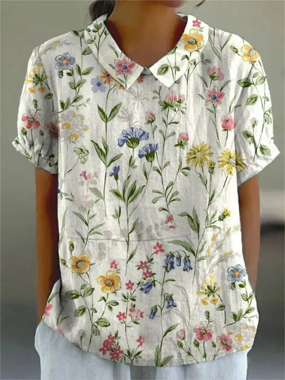 Ruby | Floral Collared Shirt with Short Sleeves for Women