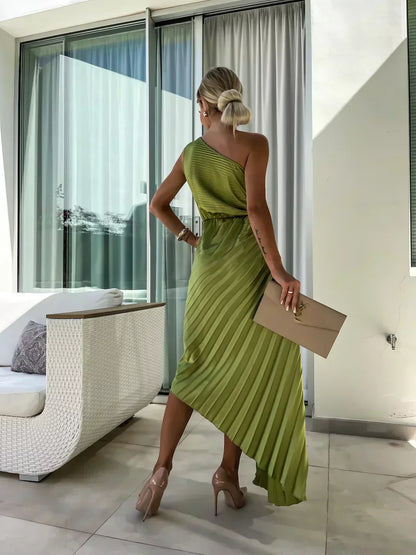 Sigrun Wedding Guest One-Shoulder Pleated Midi Dress