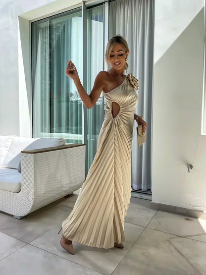 Sigrun Wedding Guest One-Shoulder Pleated Midi Dress