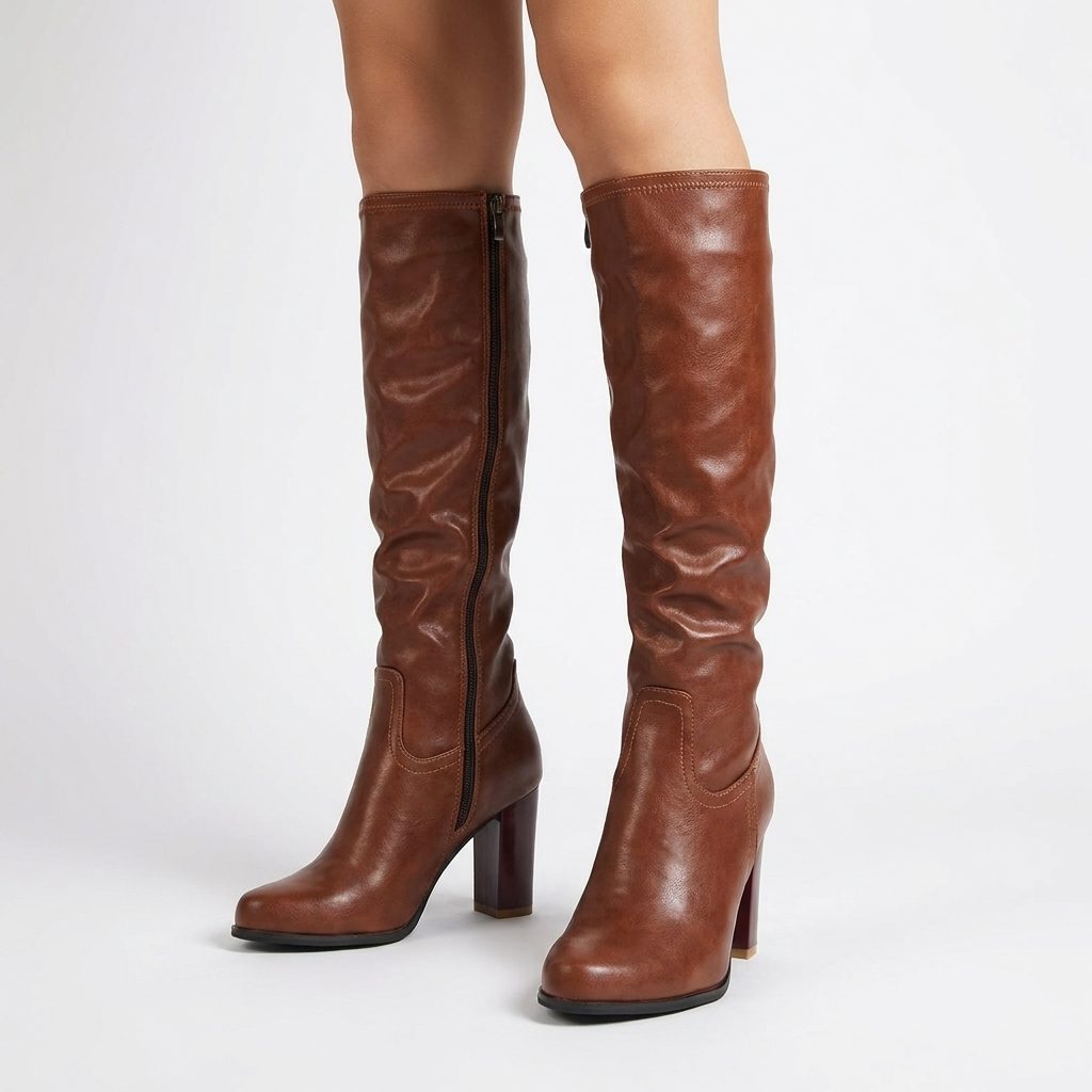 Thiberge Block Heel Knee-High Boots in Brown