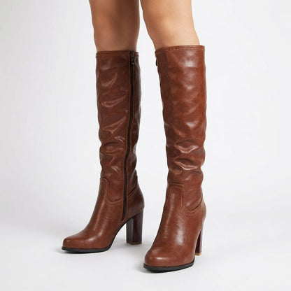 Thiberge Block Heel Knee-High Boots in Brown
