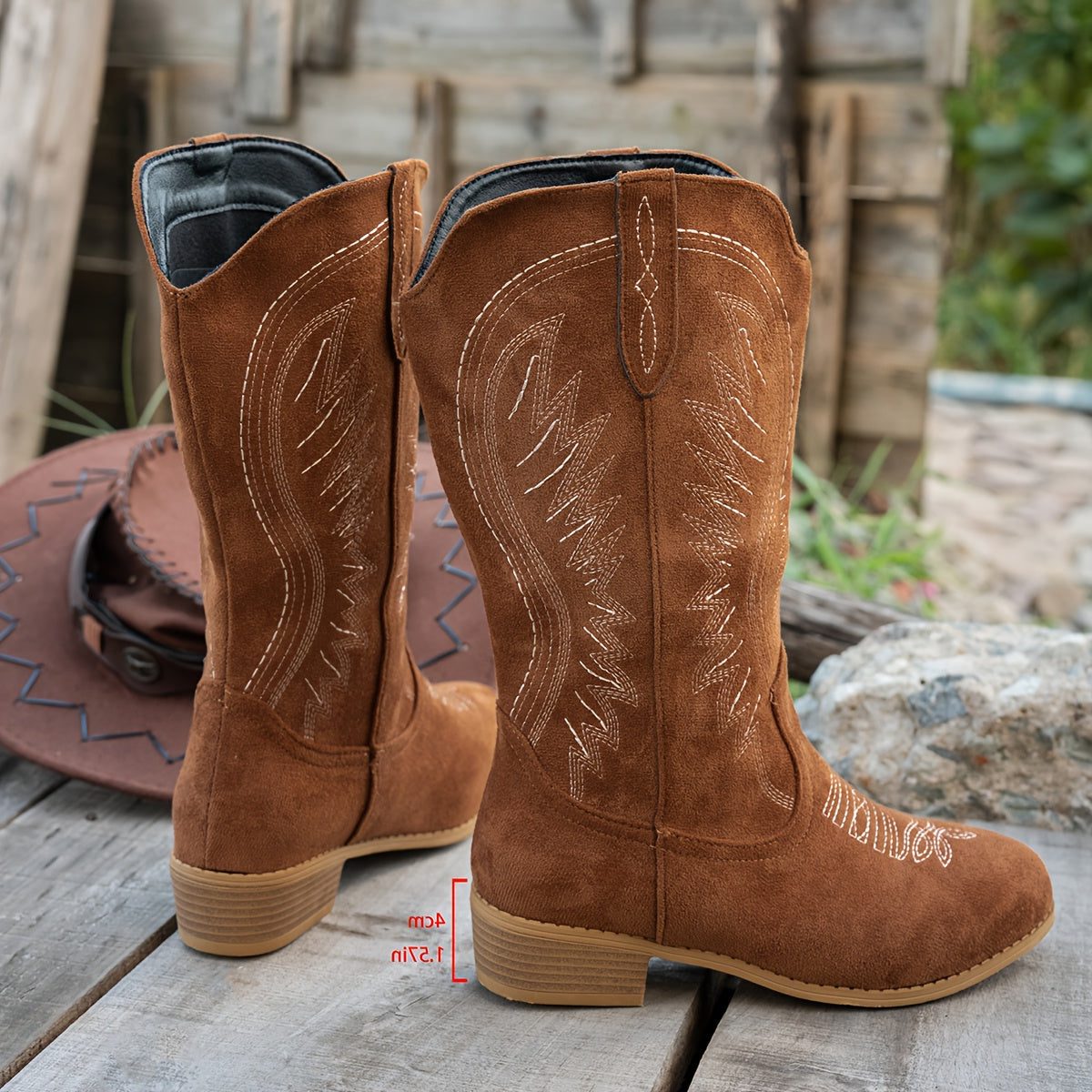 Eustacie Embroidered Cowboy Boots in Light Brown