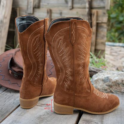 Eustacie Embroidered Cowboy Boots in Light Brown
