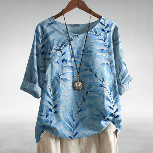 Delfina Printed Blouse with Roll-Up Sleeves and Oversized Fit