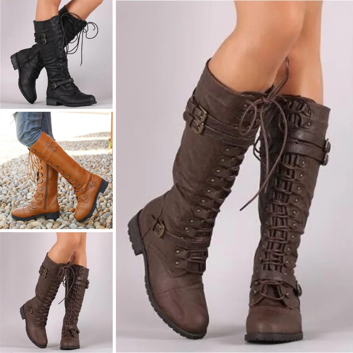Bertille Lace-Up Knee-High Boots for Autumn