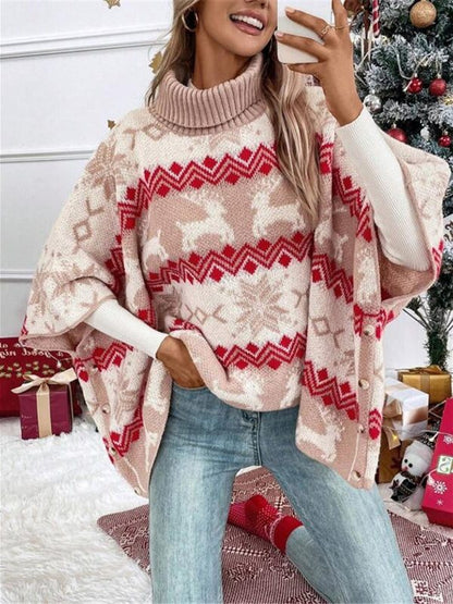Rosia Oversized Reindeer Turtleneck Sweater