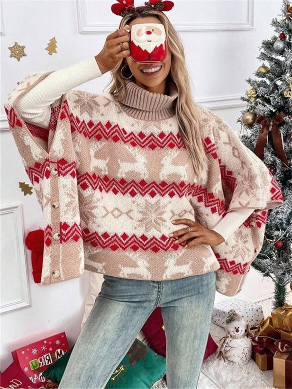 Rosia Oversized Reindeer Turtleneck Sweater