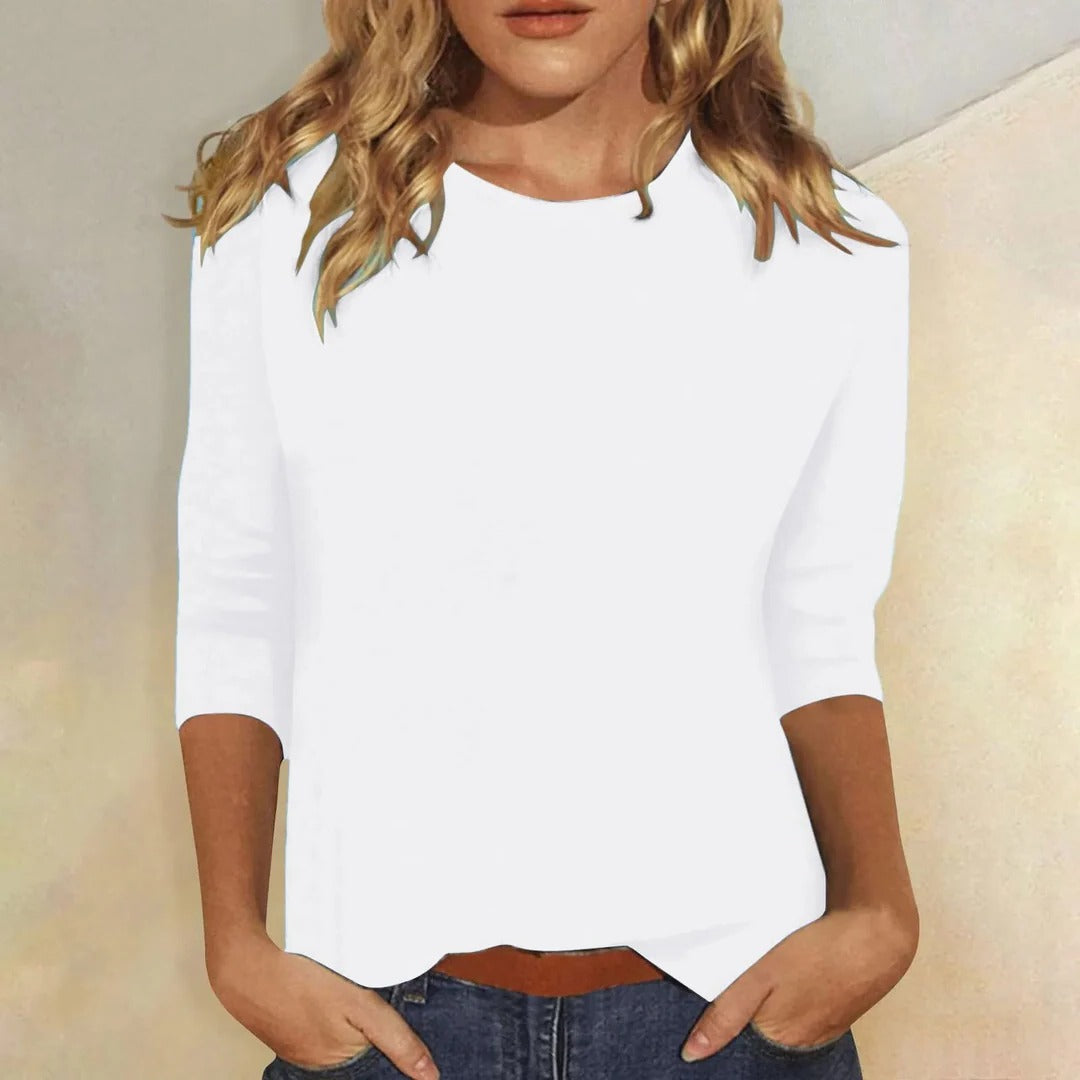 Donella Crew Neck Top with Three-Quarter Sleeves