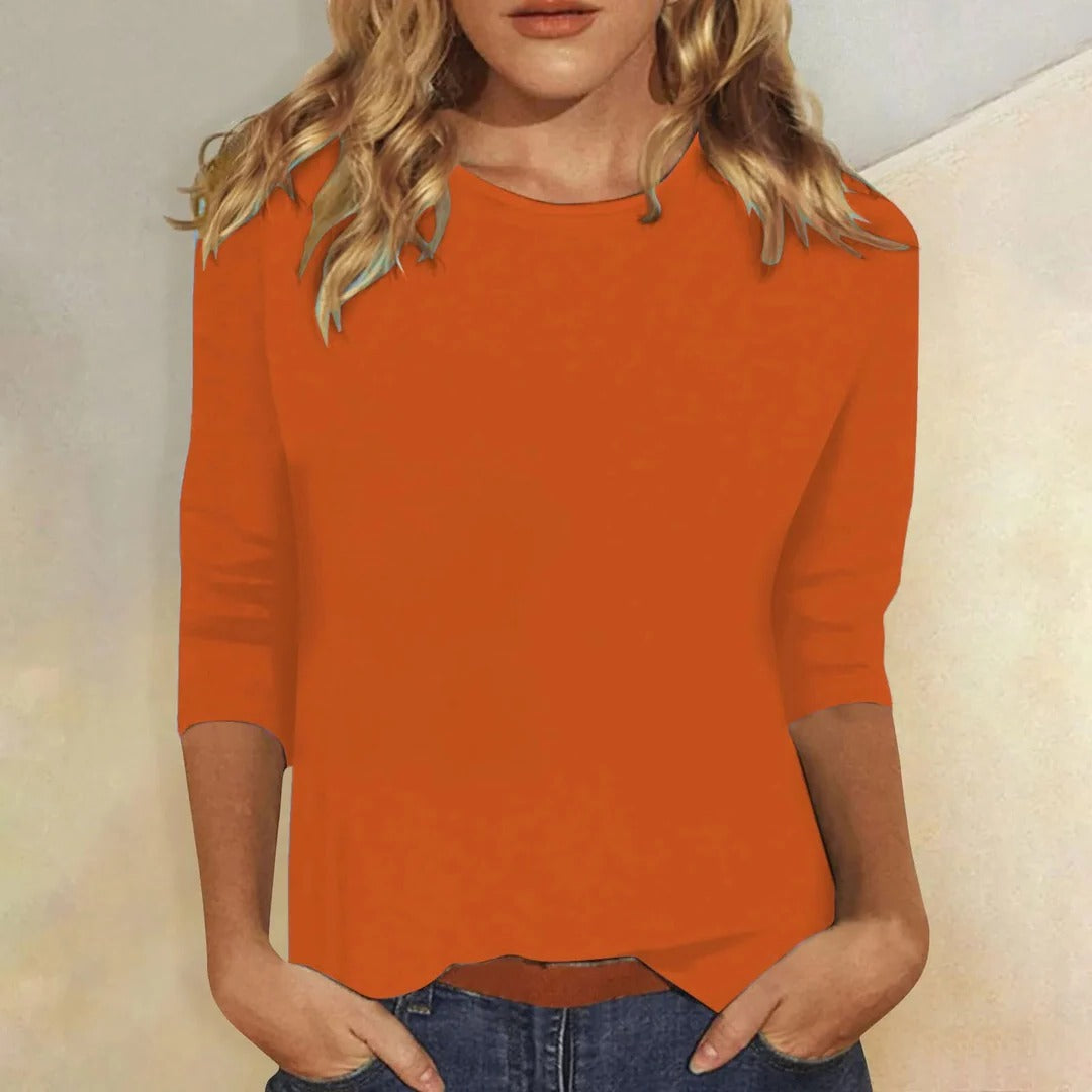 Donella Crew Neck Top with Three-Quarter Sleeves
