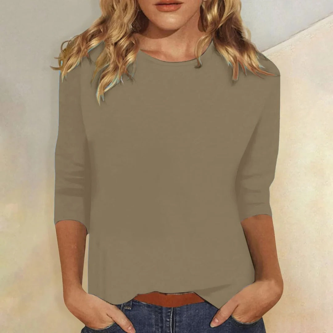 Donella Crew Neck Top with Three-Quarter Sleeves