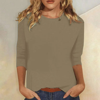 Donella Crew Neck Top with Three-Quarter Sleeves