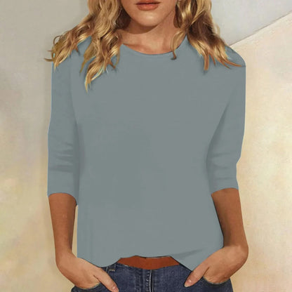 Donella Crew Neck Top with Three-Quarter Sleeves
