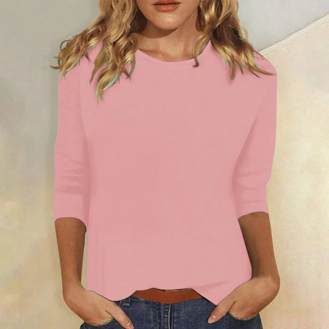Donella Crew Neck Top with Three-Quarter Sleeves
