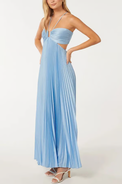 Heghine Wedding Guest Halterneck Pleated Maxi Dress