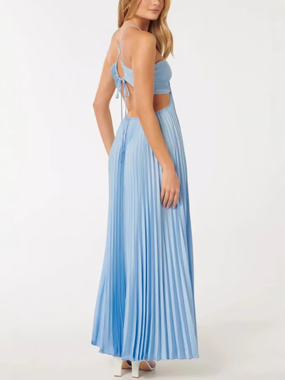 Heghine Wedding Guest Halterneck Pleated Maxi Dress