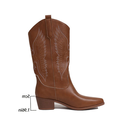 Aremberge Wing Embroidered Cowboy Boots, Knee-High