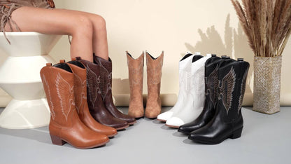 Aremberge Wing Embroidered Cowboy Boots, Knee-High